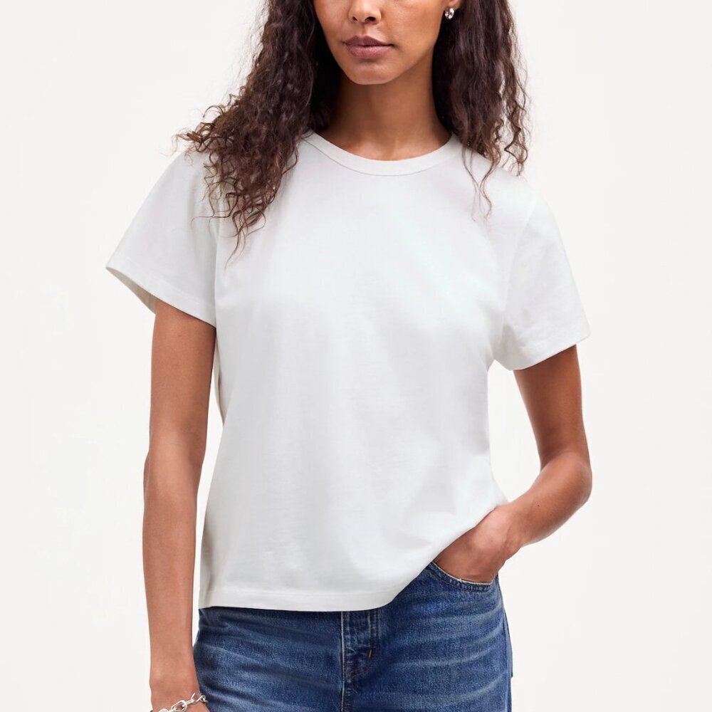 Madewell Perfect Crewneck Short Sleeve Tee Cotton Jersey White Size Xs Nwt